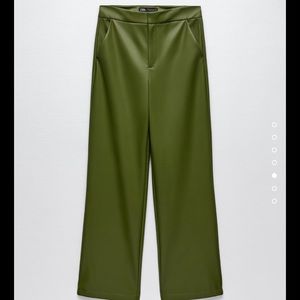 Zara green full length faux leather pants